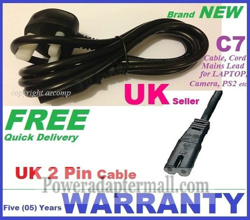 100 x 2 pin prong UK power cable CORD MAINS LEAD laptop charger